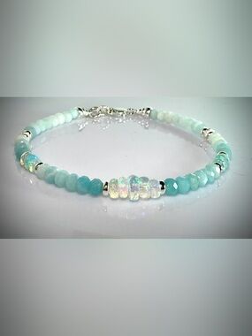 Amazonite & AAA Ethiopian Opal  925 Sterling Silver Bracelet